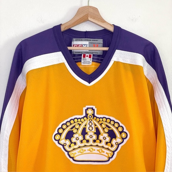 Vintage CCM NHL LA Kings Hockey Jersey Air-Knit Crown Logo Yellow Purple Medium - Picture 3 of 15